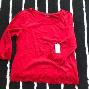 Coldwater Creek NWT Large mid-length red with lace detail on sleeves and bottom